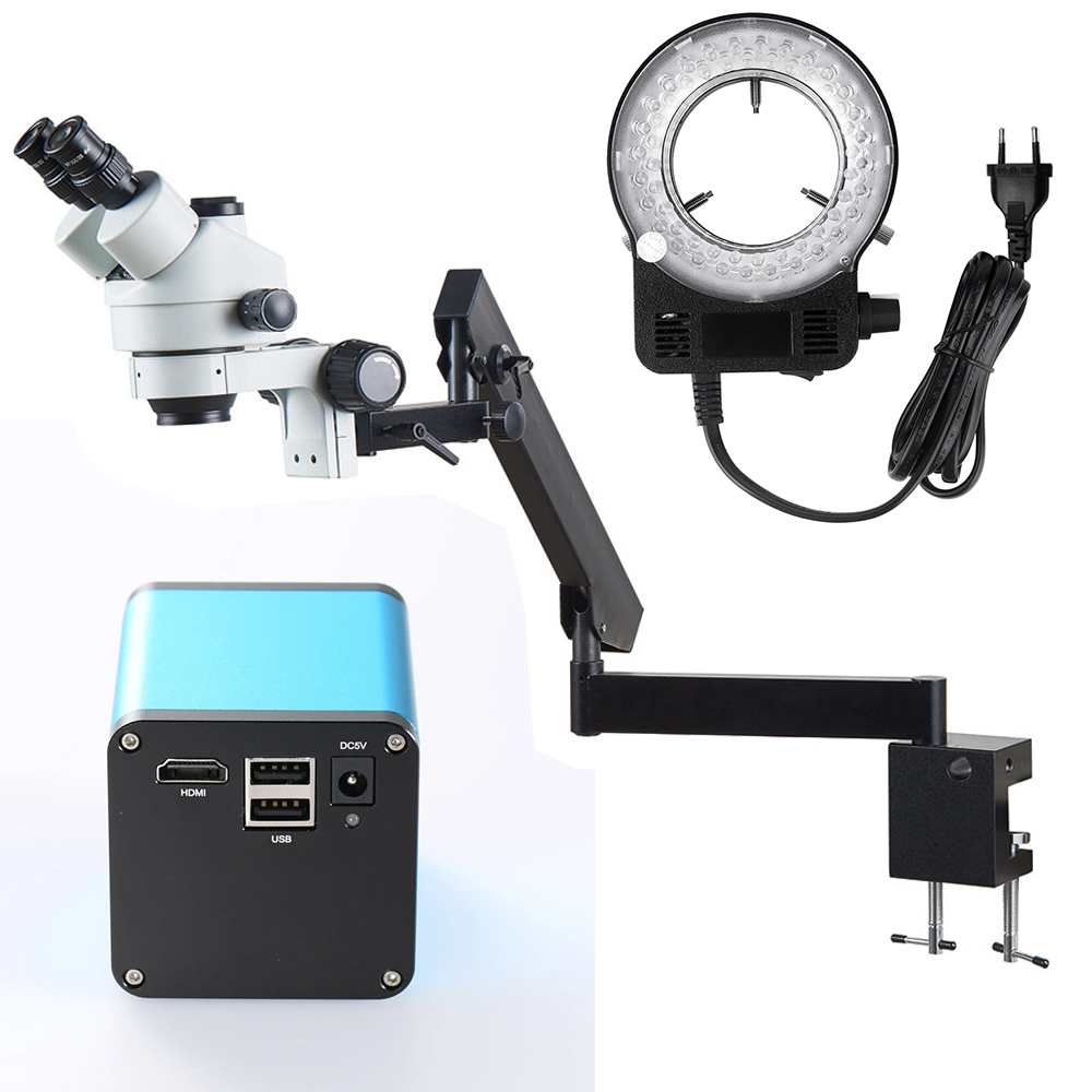 Trinocular Stereo Microscope 7X-45X - Verstelbare Gearticuleerde Arm Vouwende Klemverbinding 7X-45x