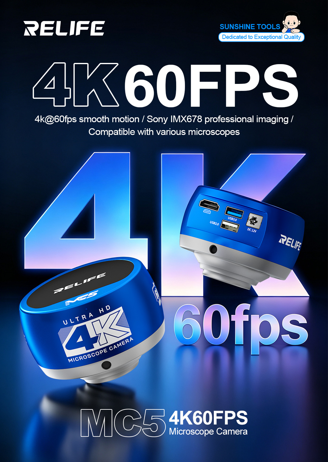 4K Microscope Camera Sony Sensor - RELIFE MC5 4K 60FPS Microscoopcamera Sony